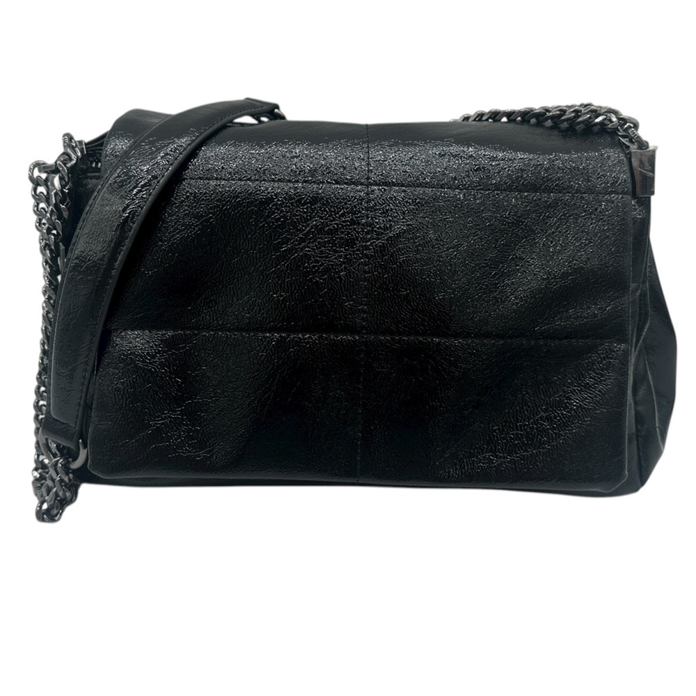 House of Harlow 1960 Black Faux Patent Leather Handbag with Chain Strap